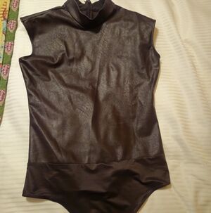 SPANX Dark Brown Faux Leather Bodysuit